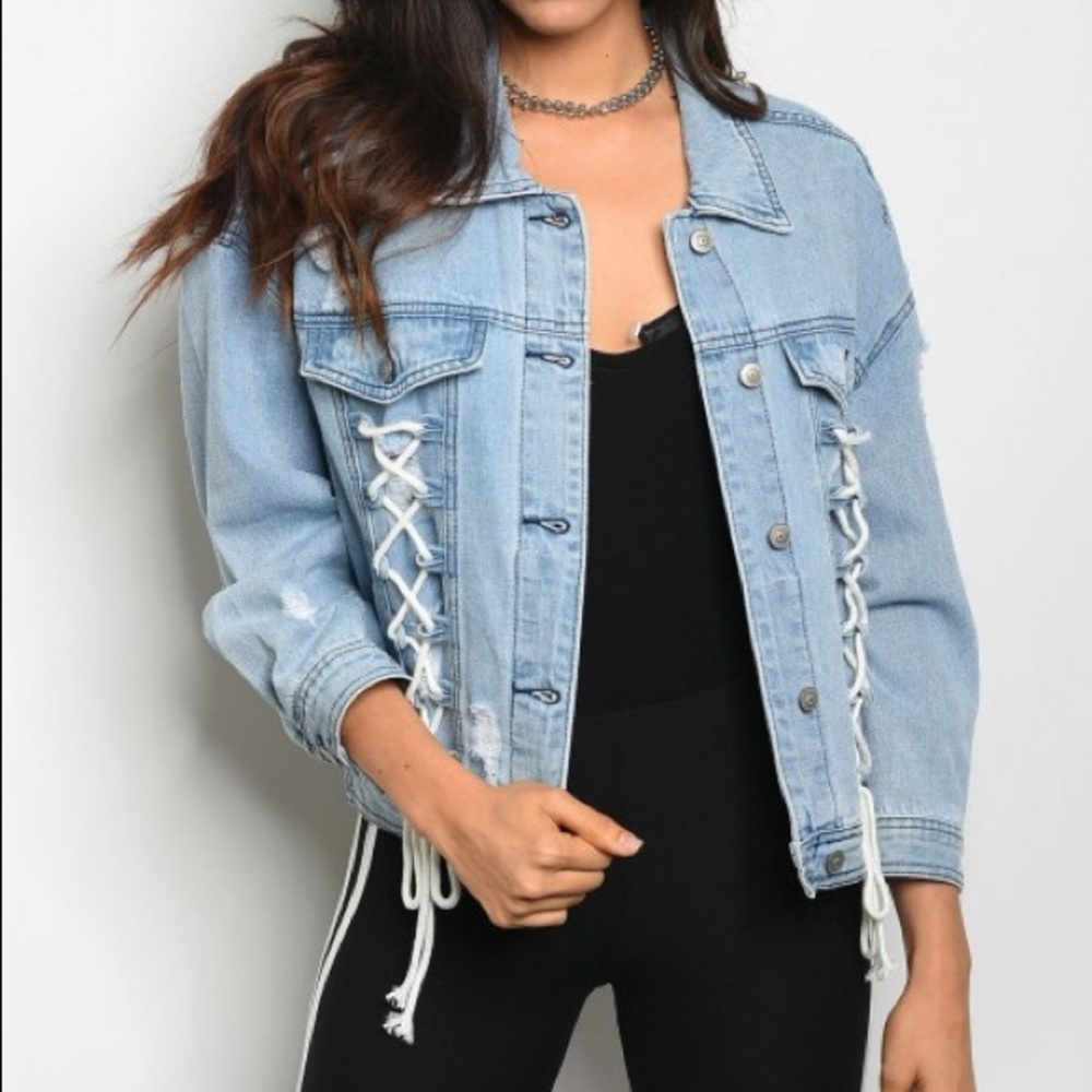 Denim Jacket Lace Up Oversized